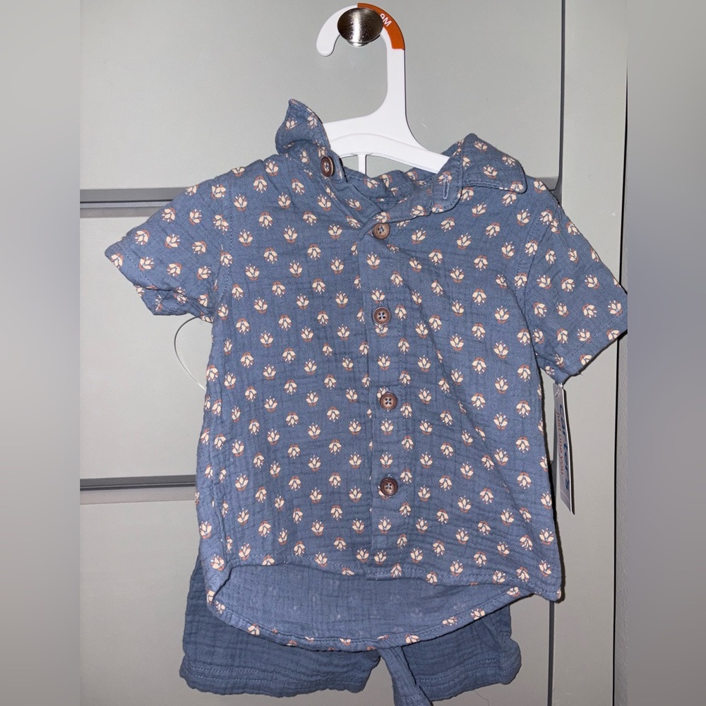 NWT Blue Linen Matching Set - 9mon